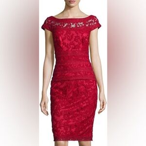 Tadashi Shoji Filigree Embroidered Lace Cocktail Dress in Flame